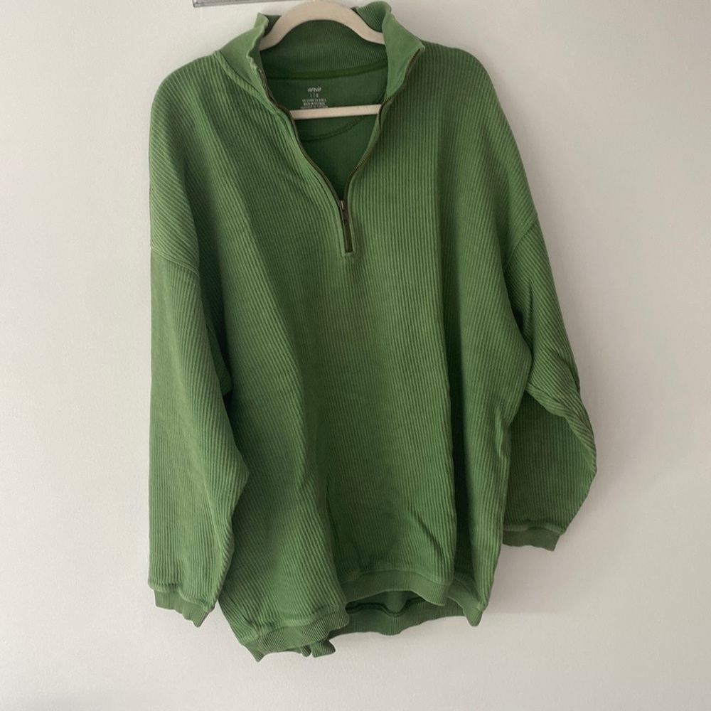 Green oversized Aerie quarter zip